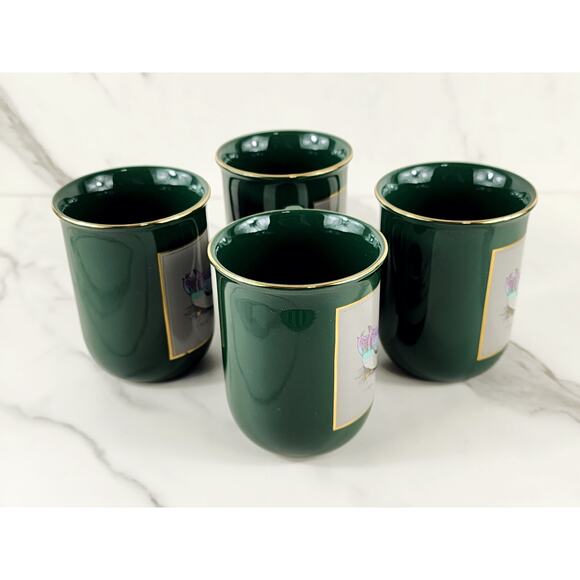 Otagiri Mallard Duck Coffee Mug Teacup 9oz Green Gold Trim Gibson 4" Japan x4 - Picture 10 of 16